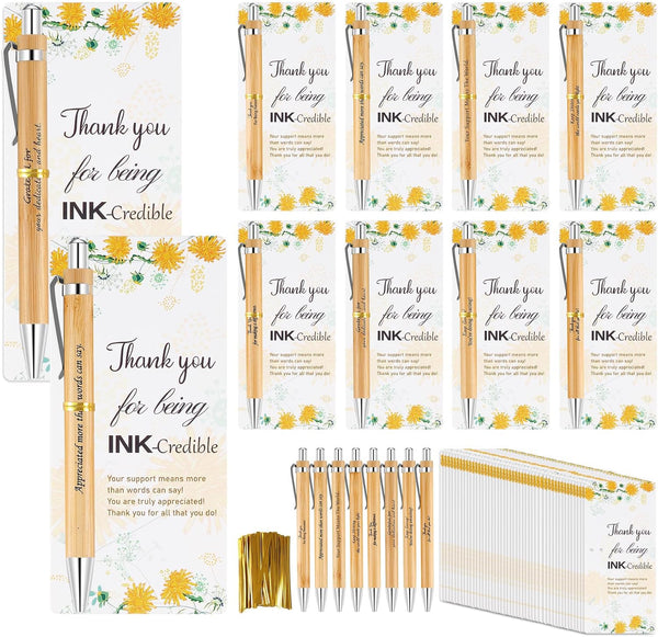 Zowekto 48 Set Employee Graduation Appreciation Gifts Bulk Inspirational Bamboo Pens with Thank