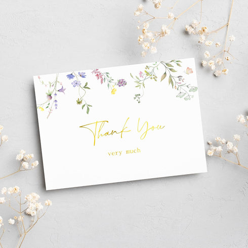 Generic 20 pack 4" 6" Floral Thank You Cards with Adhesive Envelopes, Gold Foil x Watercolor Wildflower Thank You Cards