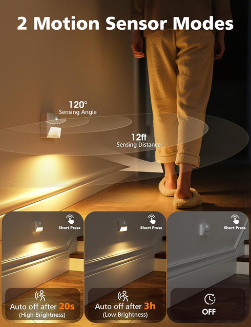 2000mAh 3 4 Pack NIORSUN Motion Sensor Stair Lights Indoor, Battery Operated Night Light, Color Temperature with Light
