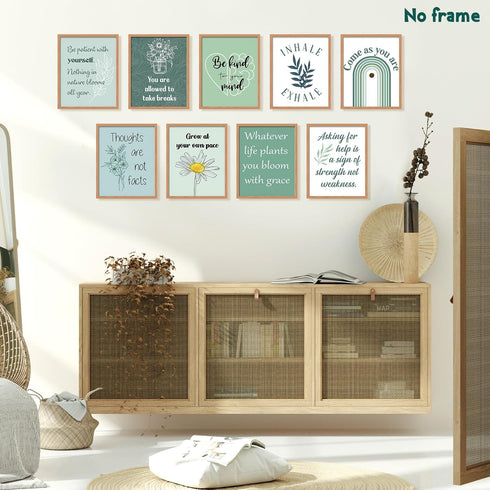 Lincia 9 Pcs Boho Mental Health Posters, Motivational Psychology Decor, 8 x 10 in (Green)