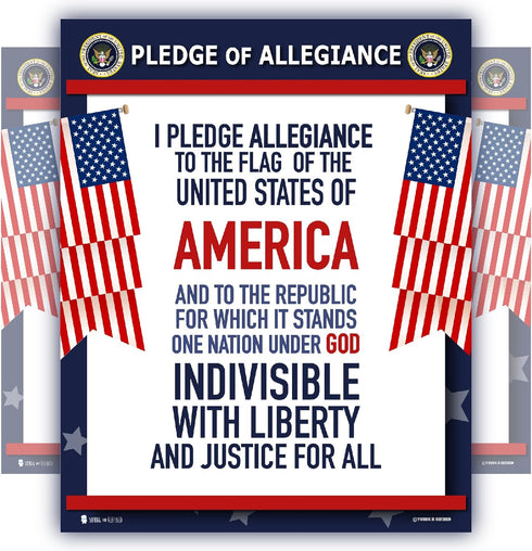 Pledge of Allegiance Poster LAMINATED American Flag Print for Classroom Décor, 15x20