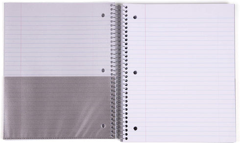 Mintra Office Durable Spiral Notebooks - 5 Subject, Red, Wide Ruled, 200 Sheets, Poly Pockets, Moisture Resistant Cover