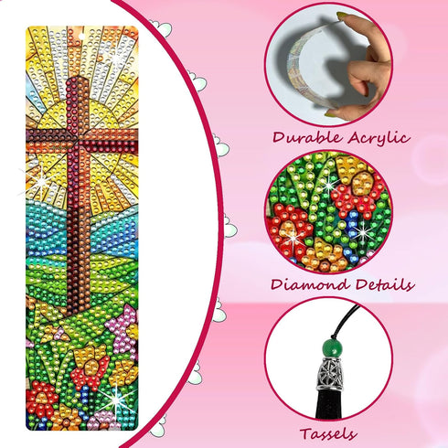 HTTDMY 8PCS (cross2) Diamond Painting Art Bookmarks,Cute Acrylic Bookmarks Crafts Kits Gifts with Pendants for Adult