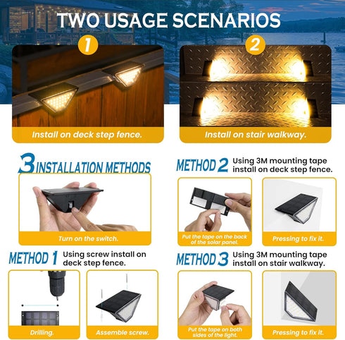 24 Garden(6 Pack, SOLPEX Solar Step Lights for Outside, LEDs Solar Stair Lights Outdoor Waterproof Decor for Porch