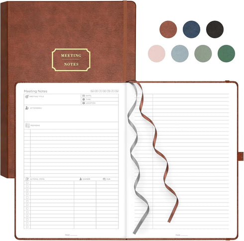 EMSHOI Meeting Notebook - A4 Large Project Planner, 240 Pages, PU Leather Hardcover, 8.5" x 11", Coffee for Work