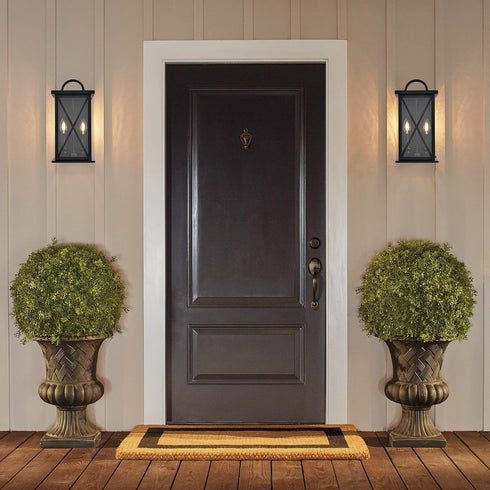 2 Packs 2-Light MELUCEE Outdoor Wall Lantern Exterior Light Fixtures Wall Mount in Black Finish Waterproof Wall Sconce