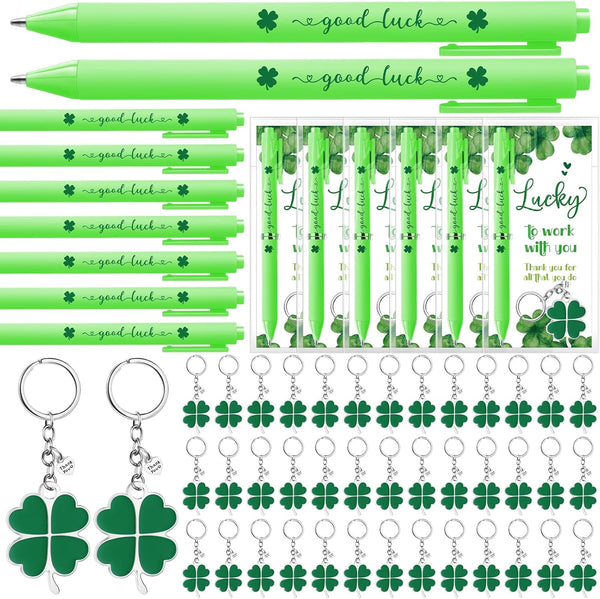 Fullhawl 48 Sets Shamrock Pen Gifts Bulk for Employee Good Luck Ballpoint Pens