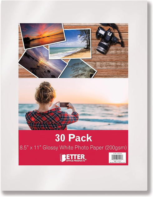 Better Office Products Glossy Photo Paper, 8.5 x 11 Inch, 30 Sheets, 200 gsm, Letter Size
