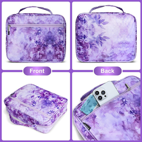 Waterproof Thick Bible Cover Case for Women, Large 11x9x3inch Purple Floral Cover with Strap Pockets
