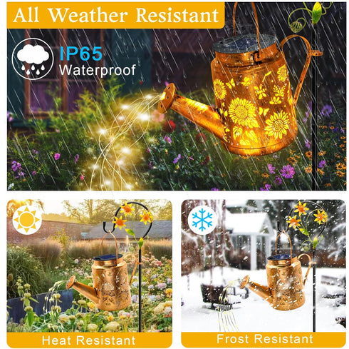 Solar Lights Outdoor Waterproof, Sunflower Solar Watering Can Lights with Shepherd Hook, Birthday Gifts for Mom Grandma