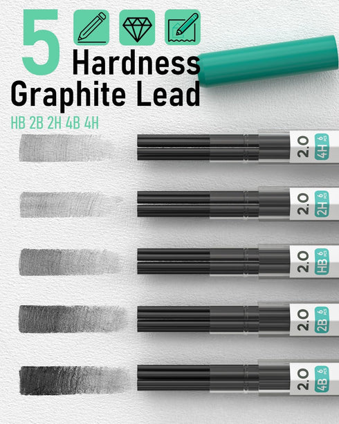 Nicpro Blocky Gear 2mm Mechanical Pencils in Case, Metal Drafting Lead Holder with 6 Tubes Lead Refill