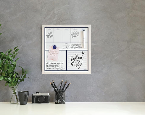 U Brands 14 x 14 Inches Rustic Weekly Dry Erase Planner Board, Office Supplies, White Wood Frame