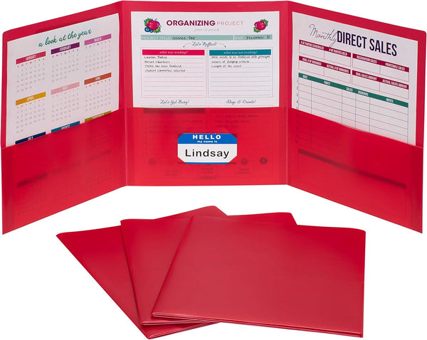 C-Line 3-Pocket Tri-Fold Heavyweight Poly Portfolios, Red, Box of 24 (33944-24)