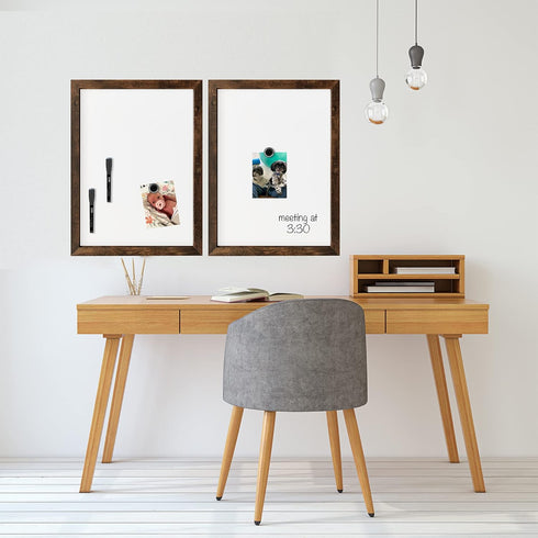 Loddie Doddie 18x24 Magnetic Dry Erase Board for Wall, Brown Rustic Frame with Built-in Marker Tray