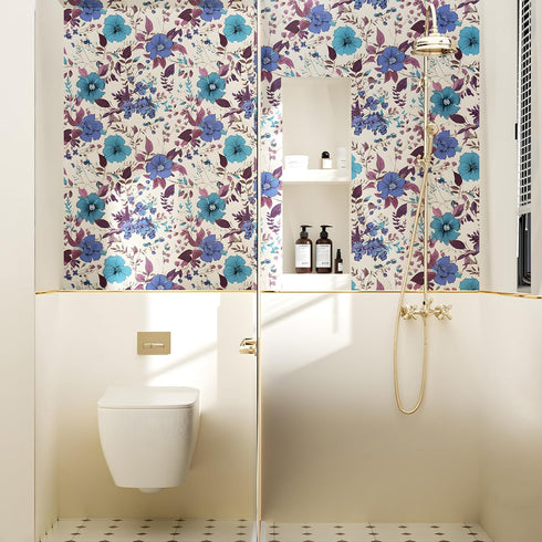 Purple Floral Peel and Stick Wallpaper 17.5" x 118" Waterproof Vinyl Contact Paper for Kitchen Countertop Cabinets