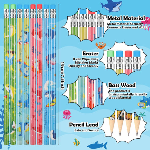 Geyee 36 Pcs Space Pencils for Kids, Assorted Shark Novelty Wood Pencils for Classroom Supplies