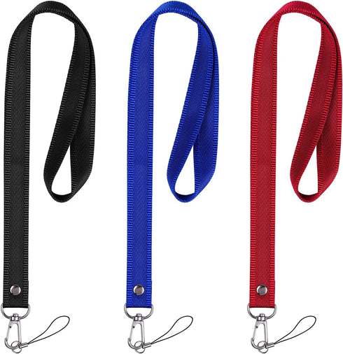 Wisdompro 3 Pack 19 inch Nylon Neck Lanyard Strap with Metal Hook for Keys, ID Badges, Black, Red, Blue