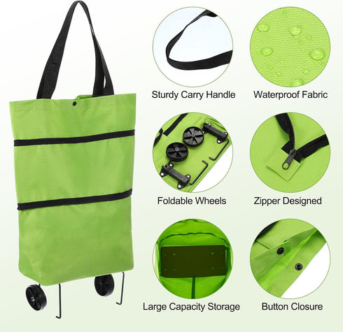 66lb MECCANIXITY Folding Shopping Bag with Wheels Reusable Collapsible Grocery Cart Foldable Trolley Bag Rolling Duffle