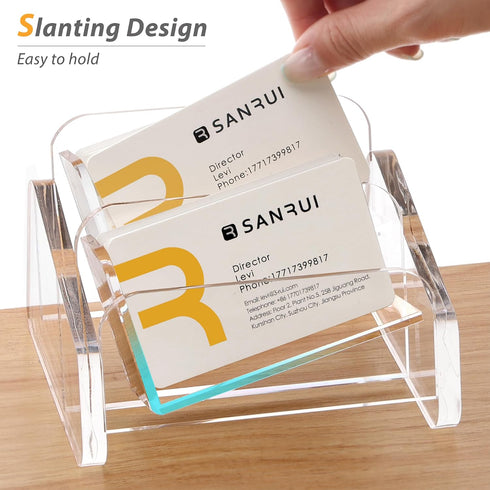 SANRUI Acrylic Business Card Holder, Clear Desktop Display Stand, 2-Slot Organizer for 120 Cards, Horizontal