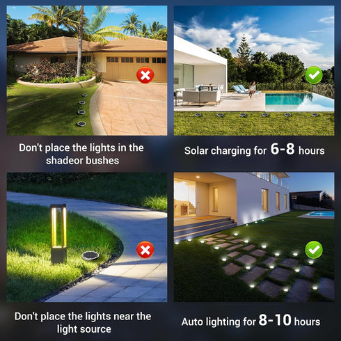 6 Pack IP68 Peasur Solar Ground Lights Outdoor, Flat Solar Powered Disc Lights, Waterproof, Anti-Rust, Landscape