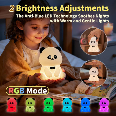 Myzztek Panda Lamp for Kids Room, Pat Control Panda Light for Breastfeeding, Silicone Night Light Nursery Bedside Lamp
