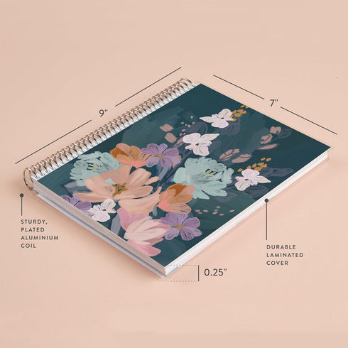 Erin Condren 7"x9" Dot Grid Platinum Spiral Notebook, Bold Blooms Cover, 160 Dot Grid Pages, 5 mm for Journaling, Art,