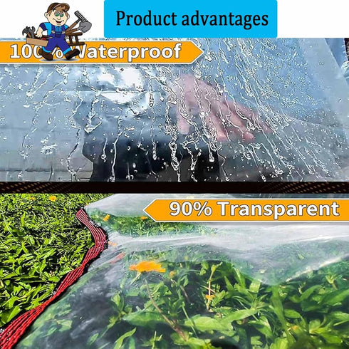 generic 7x14 Grommets, FT Clear Tarp - Heavy Duty Waterproof Plastic Tarps with Outdoor Garden Rainproof Covering