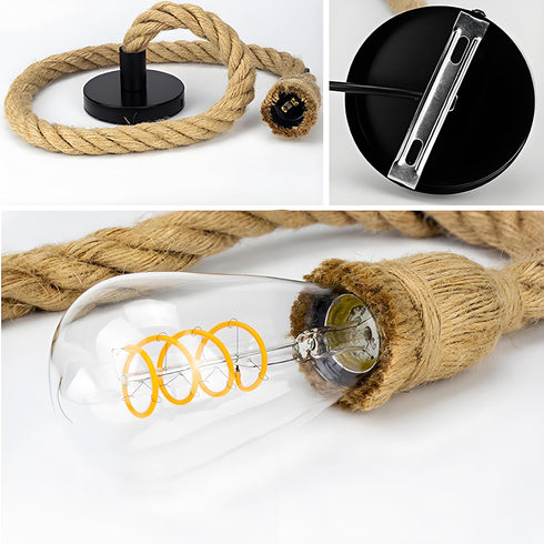 EmyZoeilure E26/E27 Lighting(Bulb (1 1m) Hemp Rope Pendant Light Fixture Base, Vintage Ceiling Lamp,Retro Style