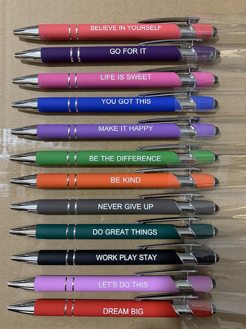 PASISIBICK 12 Pieces Snarky Motivational Quotes Ballpoint Pens, Black Ink, Office Encouraging Scriptures (12 Color)