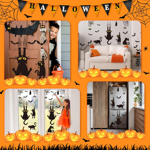 Halloween Bulletin Board Decorations Set - Black Cat Paper Cutouts and Spooky Bat Spider Wall Decals