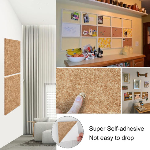 Felt Corkboards for Wall, 6 Pack 12 x 12-1/3" Brown Self-Adhesive Cork Board Tiles with 100 Push Pins