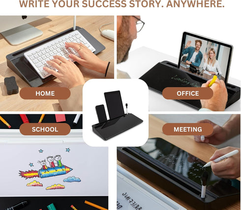 Garood Desktop Dry Erase Board with Storage, Black Keyboard Whiteboard, Desk Organizer, Phone Tablet Holder, 15.8 x 7 x