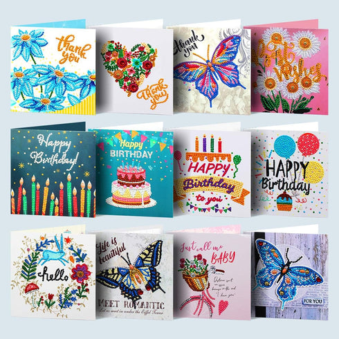 Queen.Y 12 Pack Birthday Cards Diamond Painting Kits,Greeting Cards Thank You Cards DIY