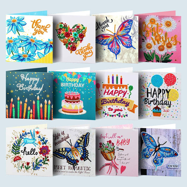 Queen.Y 12 Pack Birthday Cards Diamond Painting Kits,Greeting Cards Thank You Cards DIY