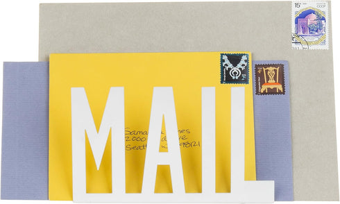 MyGift Modern White Metal Mail Holder, Countertop Organizer with Cutout MAIL Lettering Design for Office Desktop