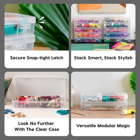 IRIS USA Plastic Pencil Case Box, Craft Hobby Art School Supply Storage Organizer Container, 10-Pack, Clear