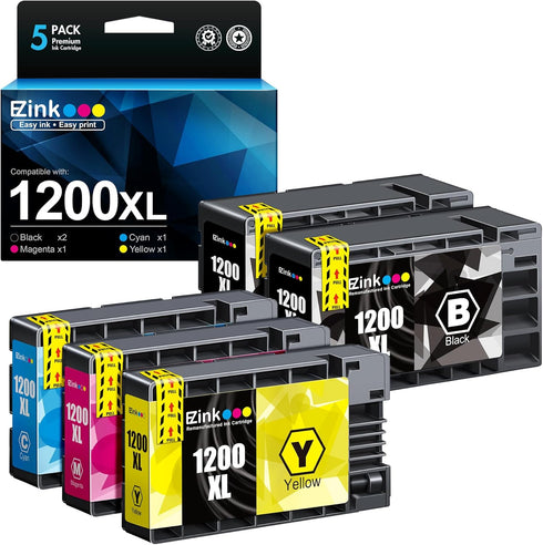 E-Z Ink Compatible Ink Cartridge Replacement for Canon PGI-1200 XL - 5 Pack (2 Black, 1 Cyan, 1 Magenta, 1 Yellow)