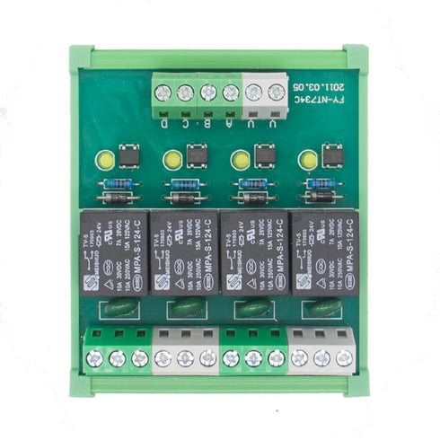 4 Channel Relay Module, 1 SPDT DIN Rail Mount, 24V DC/AC Interface Relay Module (FY-T734-24VACDC)