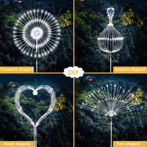 JJGoo 2 Pack Solar Firework Lights, 120 LEDs, 2 Lighting Modes, Waterproof for Garden, Party, Wedding, Cool White