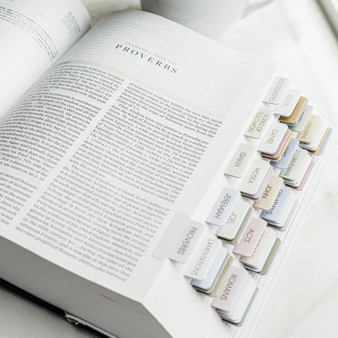 Verse & Vow 66 24 Bible Tabs, Coastal Crush - Tabs + Blanks, Laminated Gold Embossed, Durable & Elegant Bible