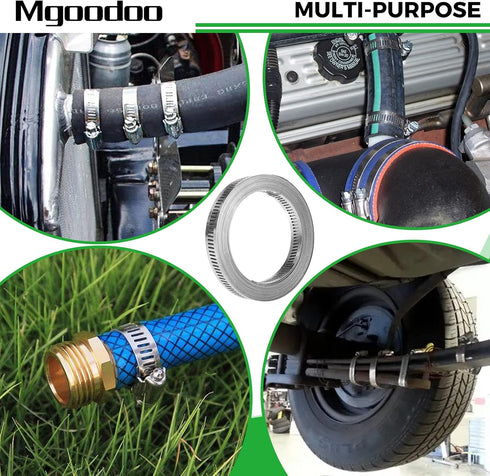 Mgoodoo 304 Stainless Steel Worm Clamps Assortment Kit, 13 FT Large Hose Clamp Strap with 10 Fasteners for Intercooler