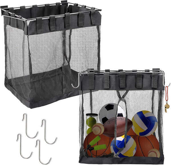 Large Mesh Slatwall Baskets 2 Sets, 16x16x12 Inch with 4 Hooks, 48L Mounted Hanging Baskets for Shop Garage Gym