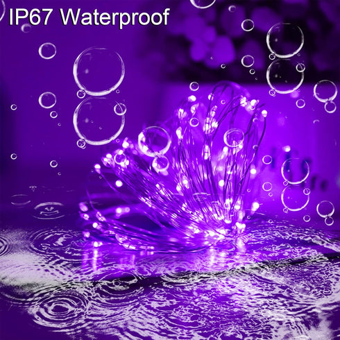 YAOZHOU 2Pack 200Led 8 Solar Christmas Halloween String Lights Purple Outdoor Waterproof Total Modes Copper String
