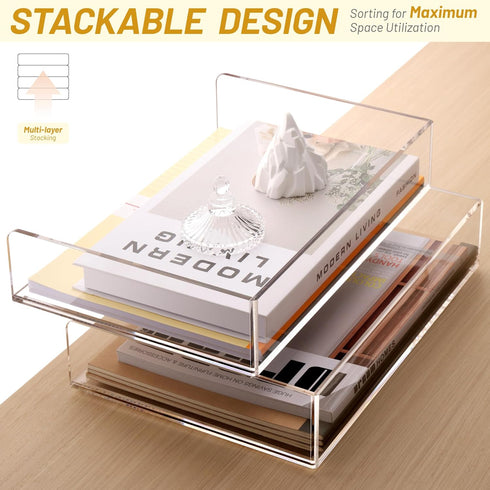 SANRUI 2 Pack Acrylic Paper Tray Organizer for Desk, Stackable File Organizer for Letters, Documents, and Magazines