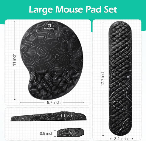 Gimars Upgrade Ergonomic Ultra-Soft Foam Keyboard Mouse Pad Wrist Rest Set for Pain Relief