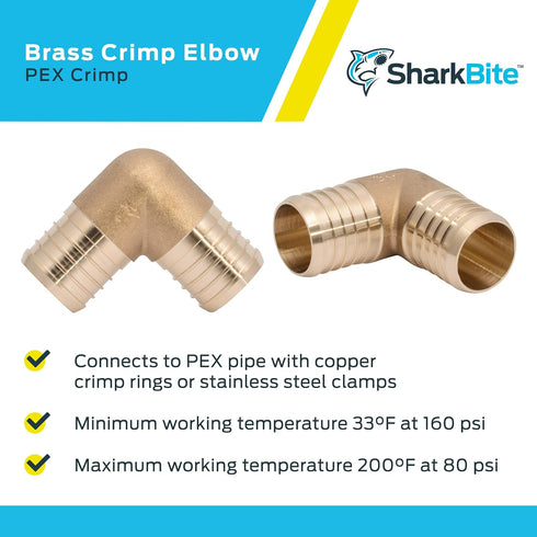 SharkBite 1-1/2 Inch Crimp 90 Degree Elbow, Brass Plumbing Fitting for PEX Pipe, PE-RT, UC0241