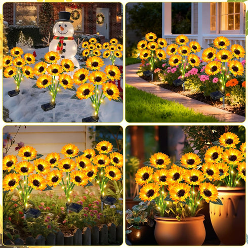 3 Pack 18 Solar Outdoor Lights Garden Decor, Solar Sunflower Lights, Waterproof Garden Decor Flower for Outside Yard