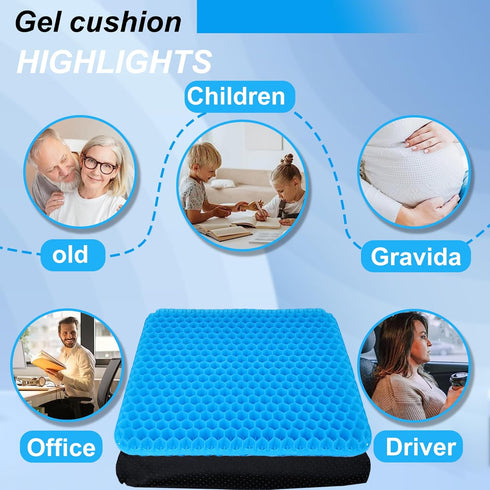 Gel Seat Cushion, Double Thick Egg Gel for Pressure Pain Relief, Breathable Wheelchair and Office Chair Pads