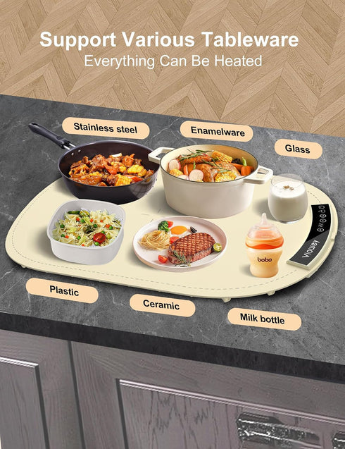 7 Settings 4 10s, Warming Mat for Food, Food Warming Mat, Electric Warming Tray with Temperature and Hours Timer