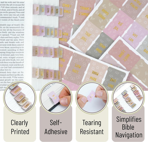 Mr. Pen 84 - Catholic Mini Bible Tabs for Women, pcs, Soft Glow, Gold Foil Lettering, Old and New Testament, Small